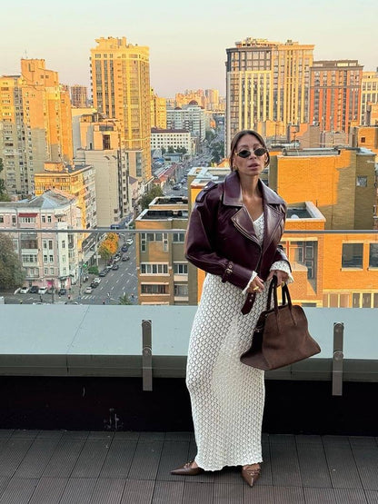 Cropped Faux Leather Trench Jacket