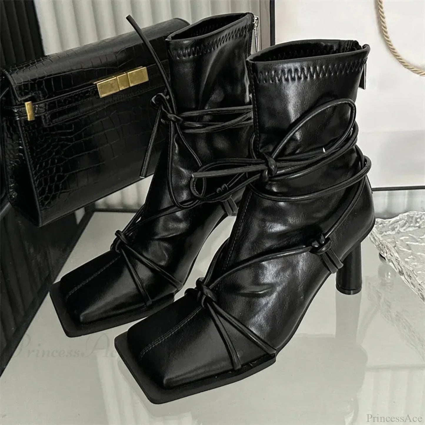 Cross-Band Square Toe Rebel Ankle Boot