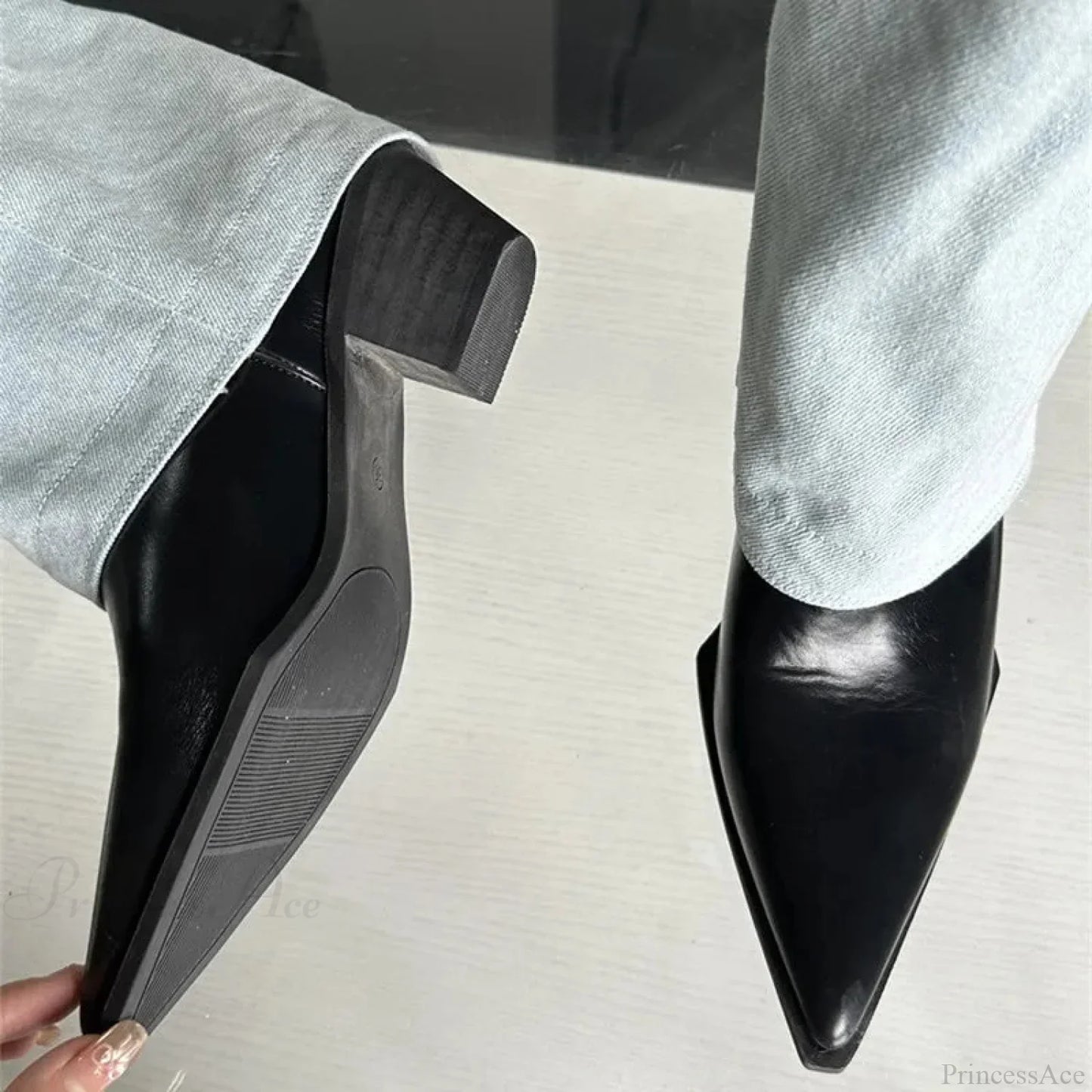 Cross Bound Varied Shade Denim Gothic Tall Boot