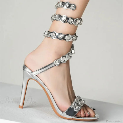 Crystal Gothic Decorated Wraparound Sandals Tall Heel