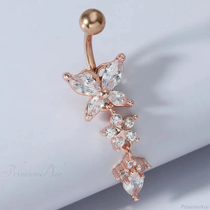 Crystal Heart Pink Gothic Belly Ring