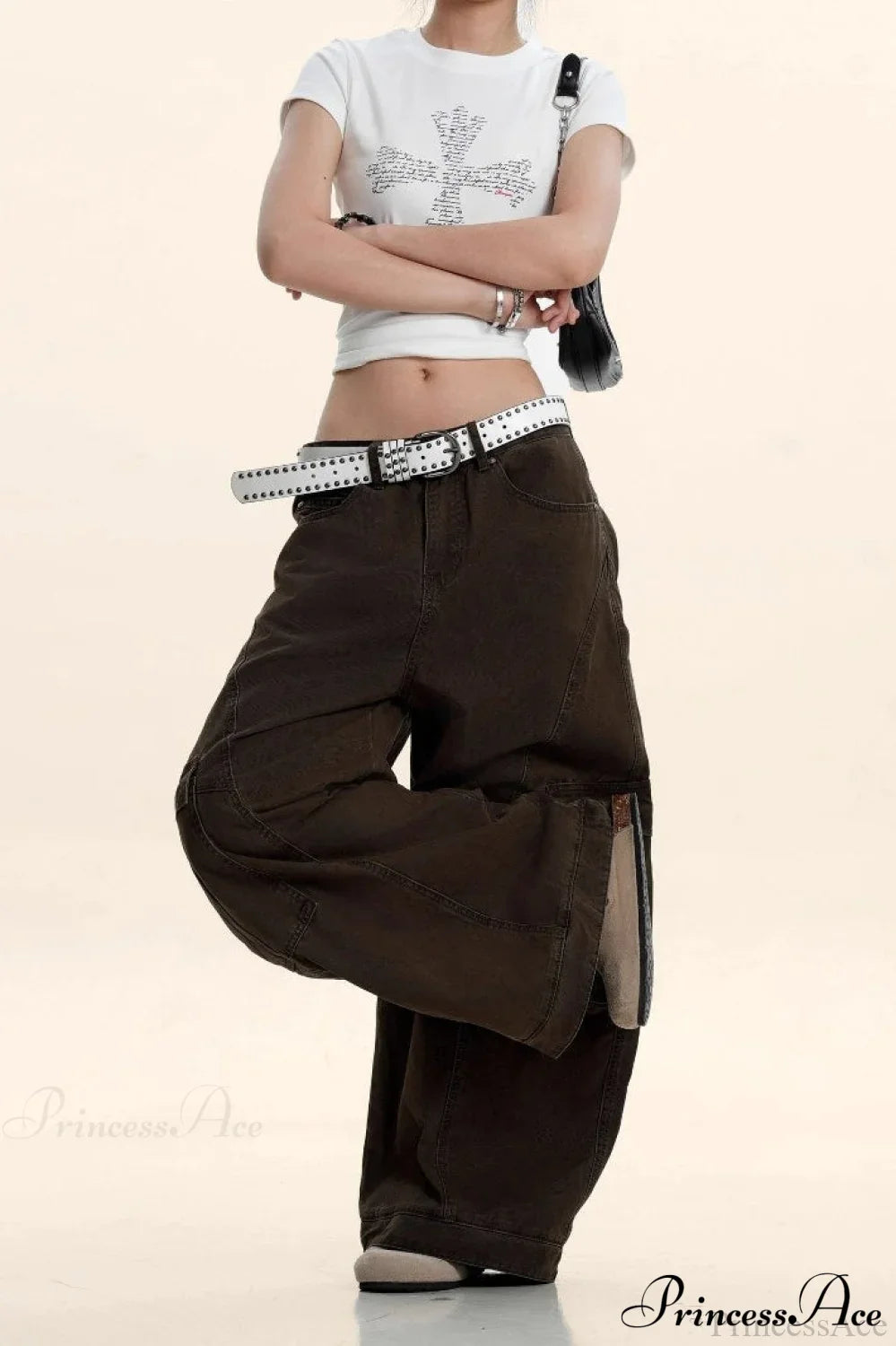 Curved Deconstructed Wide-Leg Cargo Pants