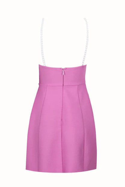 Pearl Strap Rosette Applique Sweetheart A-Line Mini Dress