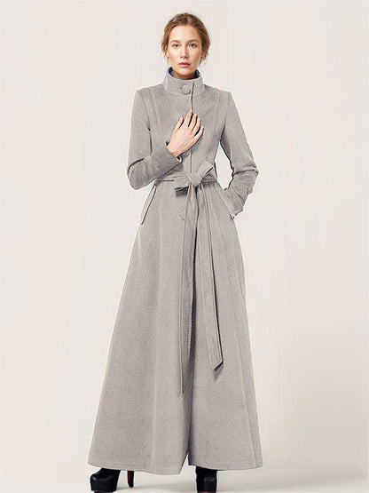 Long Wool Blend Coat Stand collar Belted Warm Classic Full-length Winter Outerwear For Women 2026