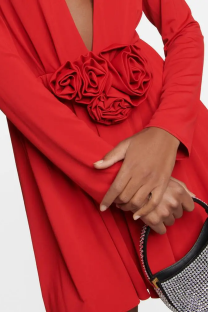 Georgia V-Neck Rosette Long Sleeve Mini Dress