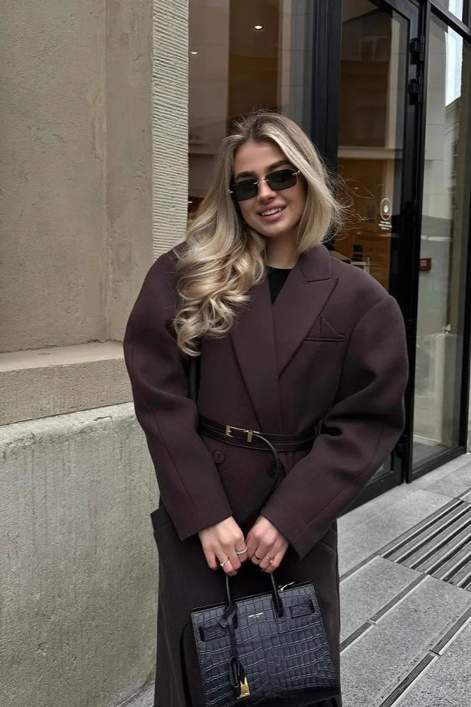 Classic Double-Breasted Lapel Long Overcoat