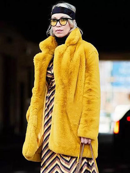 Faux Fur Coat Notched Lapel Winter Chic Eco-friendly Long Jacket For Women 2026