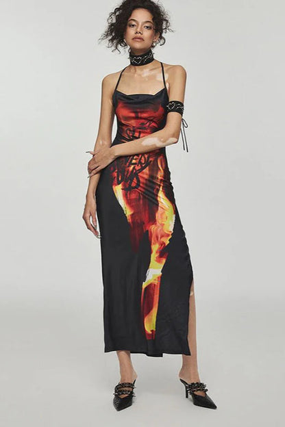 Flame Print Cami Maxi Dress