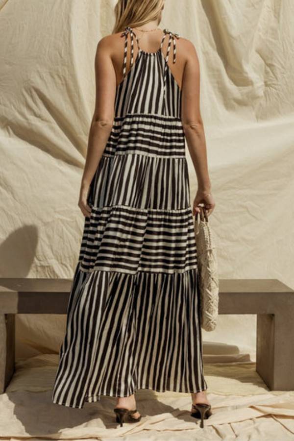 Sleeveless Stripe Maxi Tiered Dress