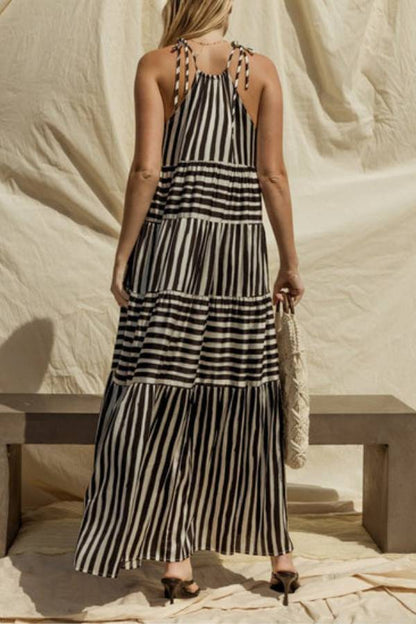 Sleeveless Stripe Maxi Tiered Dress