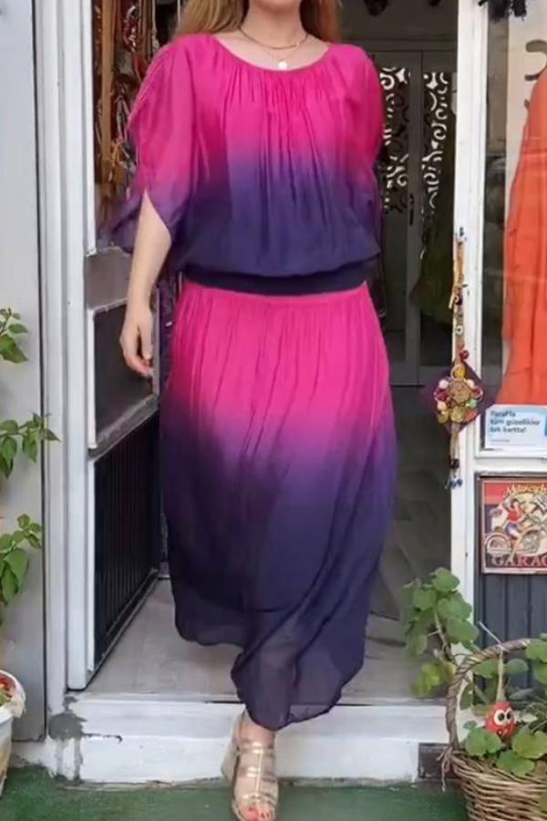 Casual Round Neck Gradient Two-piece Suit