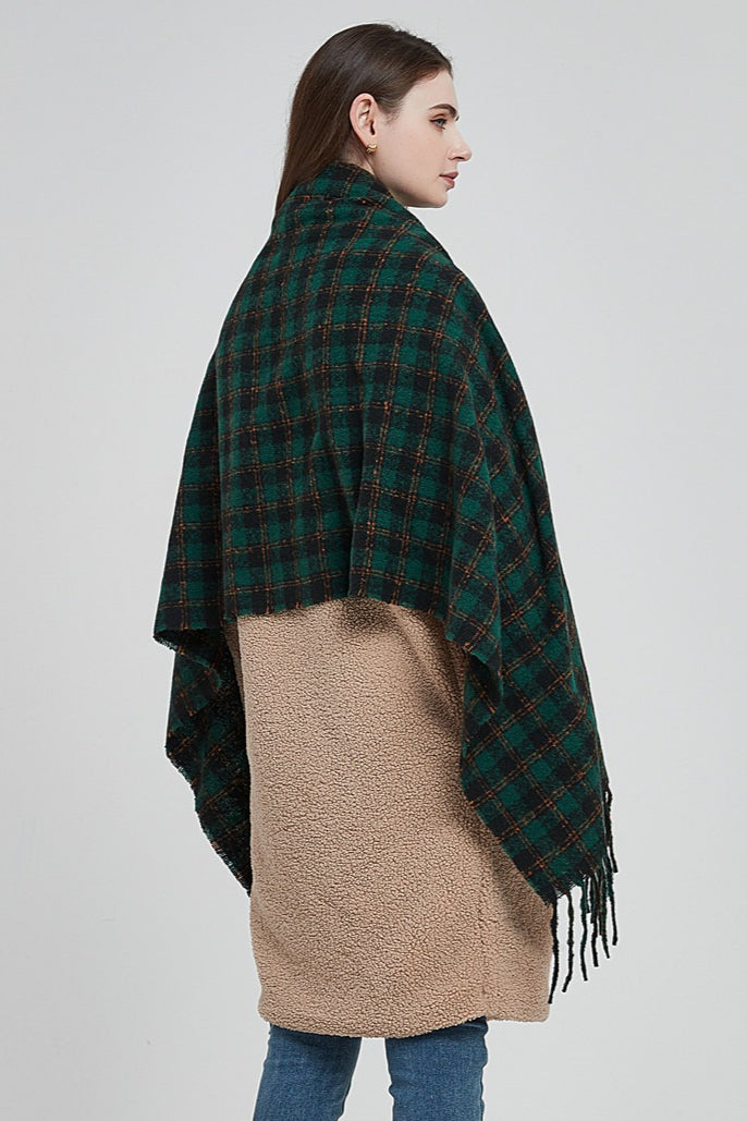 Oversized Fringe Plaid Scarf