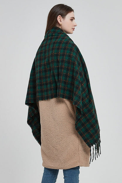 Oversized Fringe Plaid Scarf