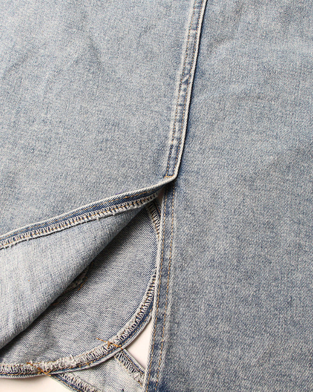 Spliced Hollow Casual Mid-Length Denim Skirt