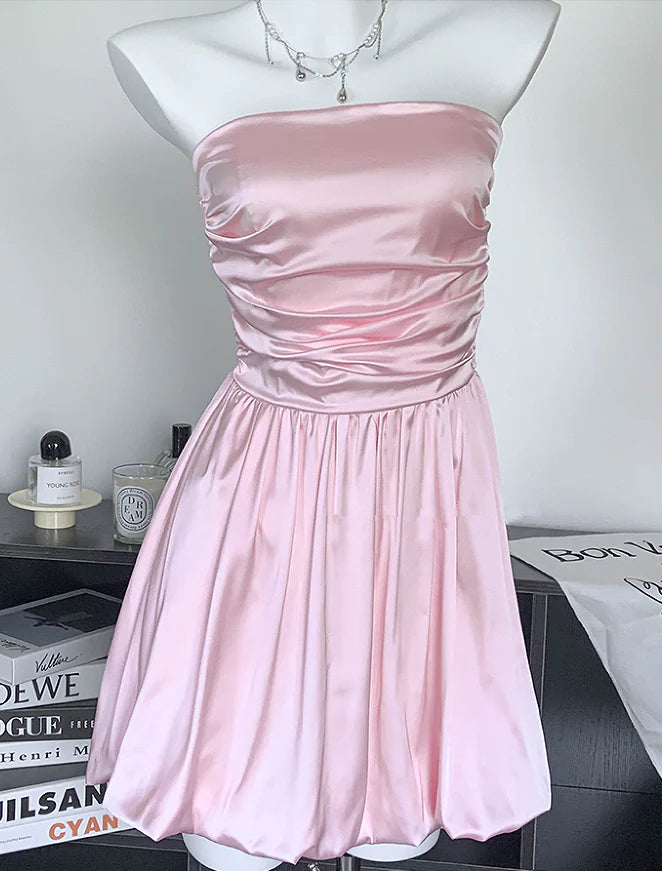 Pink Tutb Top Dress Satin Mini Skirt Dress