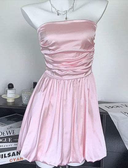Pink Tutb Top Dress Satin Mini Skirt Dress