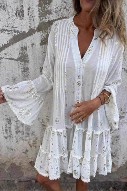 Fashionable Trumpet Lace Sleeve Hollow Dress