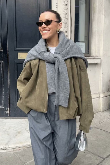 Sueded Texture Bomber Jacket