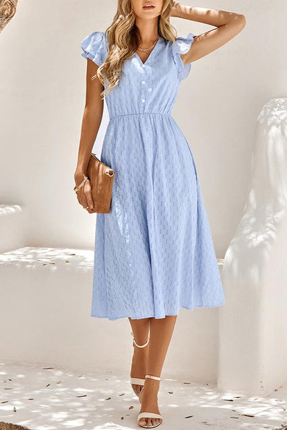 Sweet Elegant Solid V Neck A Line Short Sleeve Dress