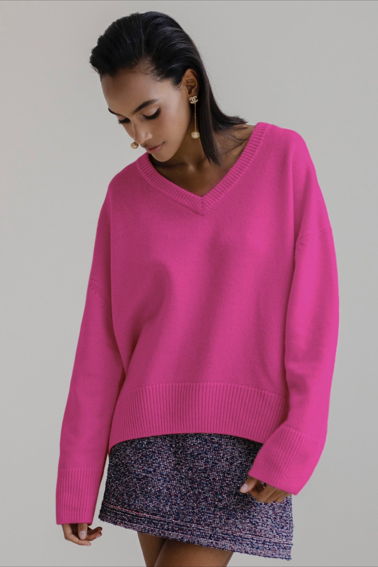 V Neck Long Sleeve Relaxed Sweater