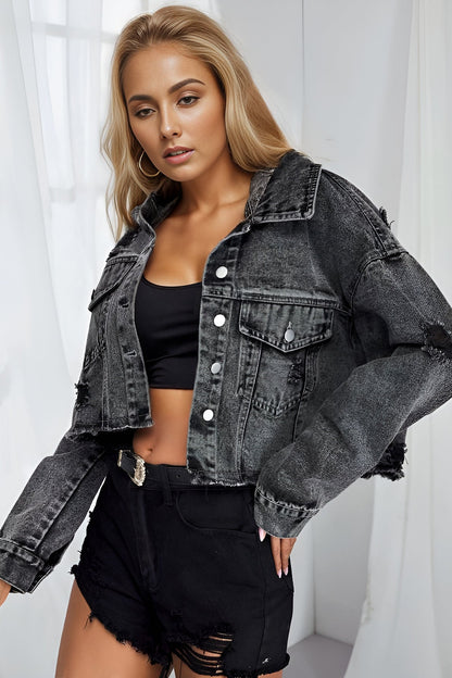 Frayed Distressed Denim Coat