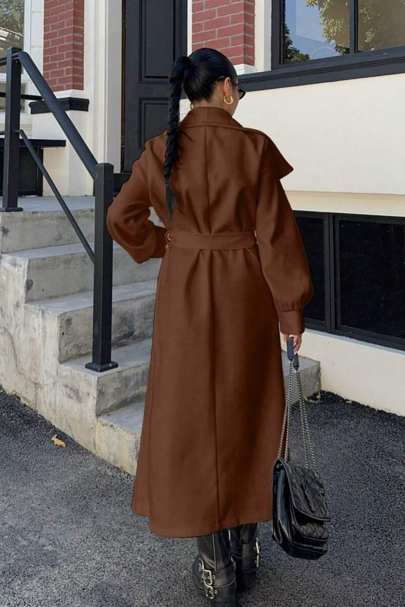 Brown Oversized Lapel Wool Coat