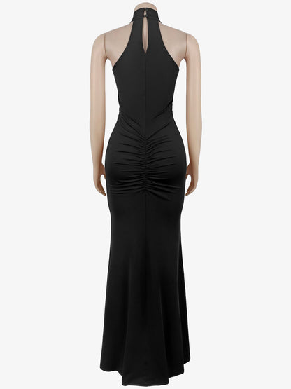 Sequin Halter Neck Ruched Waist High Slit Evening Long Dress For Women 2026