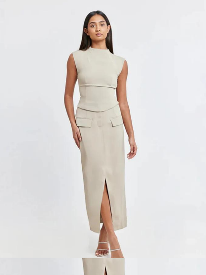 Slim Fit Vest & Skirt Matching Suit