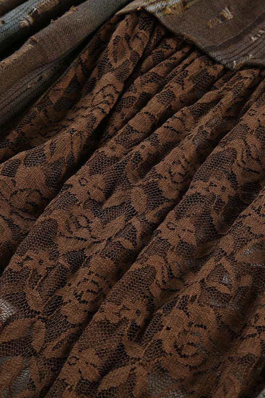 Wasteland Plaid Asymmetrical Lace Skirt