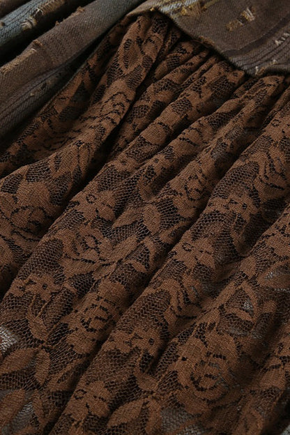 Wasteland Plaid Asymmetrical Lace Skirt