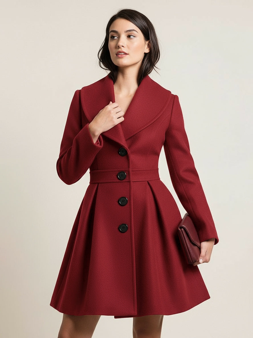 Wool Blend A-line Coat With Shawl Collar And Black Buttons For Women 2026