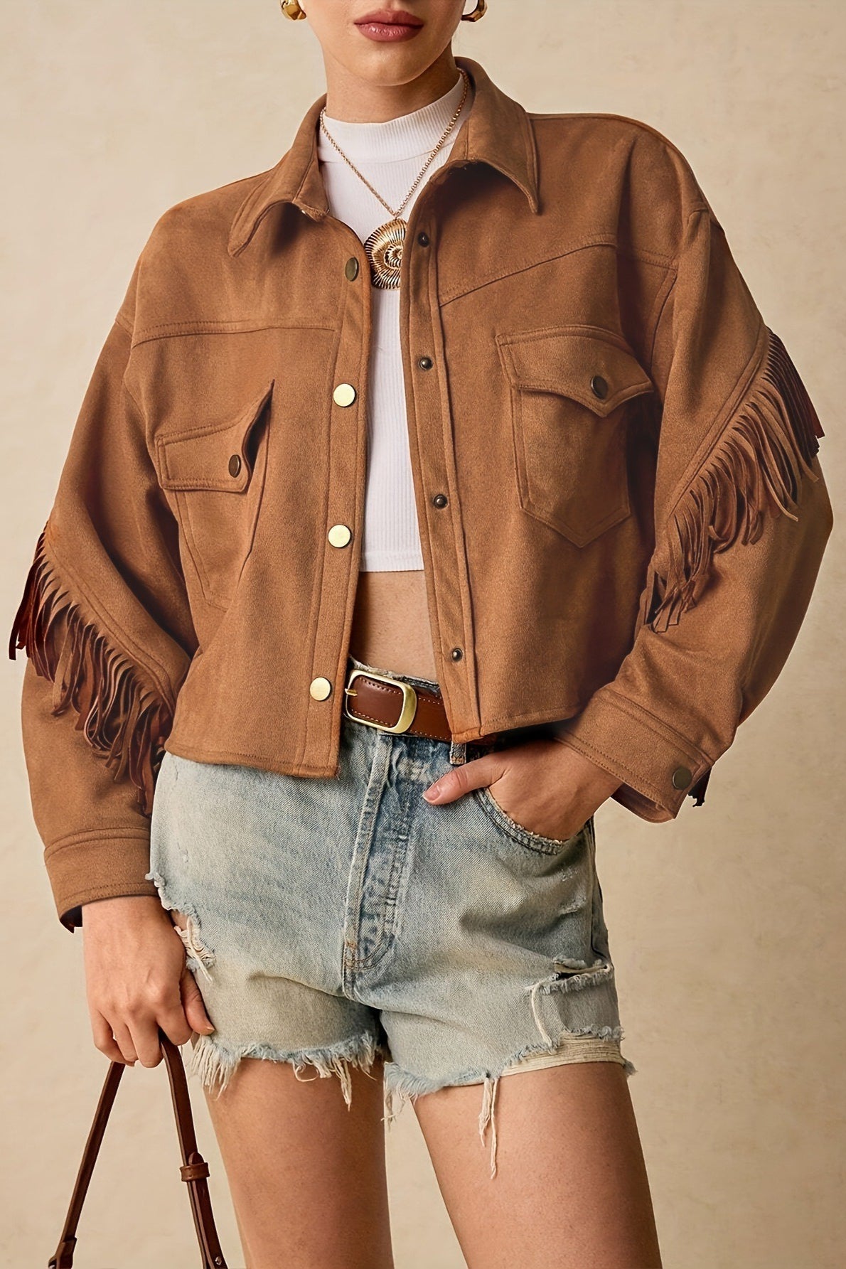 Solid Color Fringe Trim Jacket