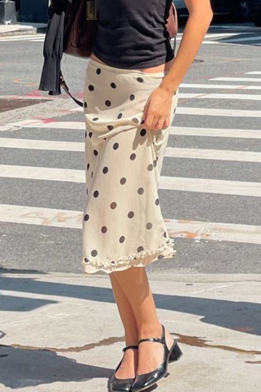 High Waist Polka Dot A-line Midi Skirt