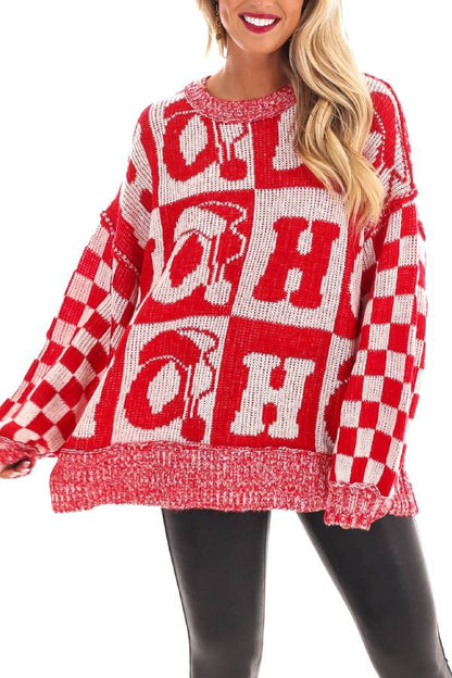 Christmas Letters Round Neck Long Sleeve Loose Knitted Sweater