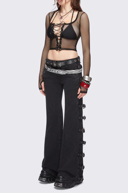 Y2K Buckle Detail Fitted Flare Jean