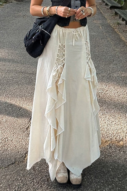 Ruffled Asymmetrical Midi Skirt