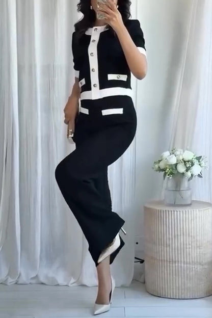 Fashion Contrast Color Stretch High Waist Casual Straight Pants
