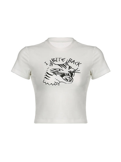 Graffiti Print Cropped Short Sleeve Tee