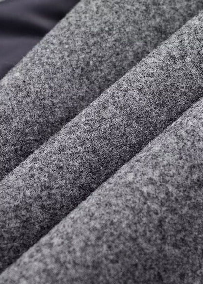 Double-Breasted Long Wool-Blend Coat – Gray