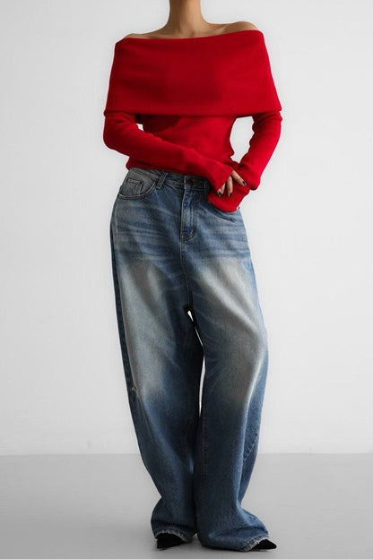 Sexy Off Shoulder Ribbed Sweater