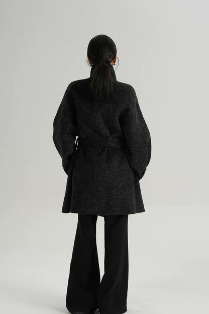 Chic Solid Wool Warm Loose Mock-neck Coat