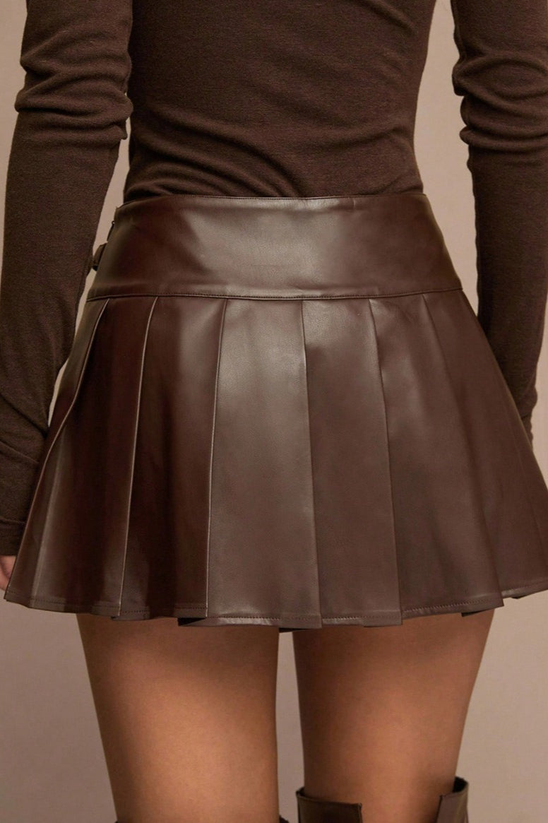 PU Leather Pleated High Waist Mini Skirt