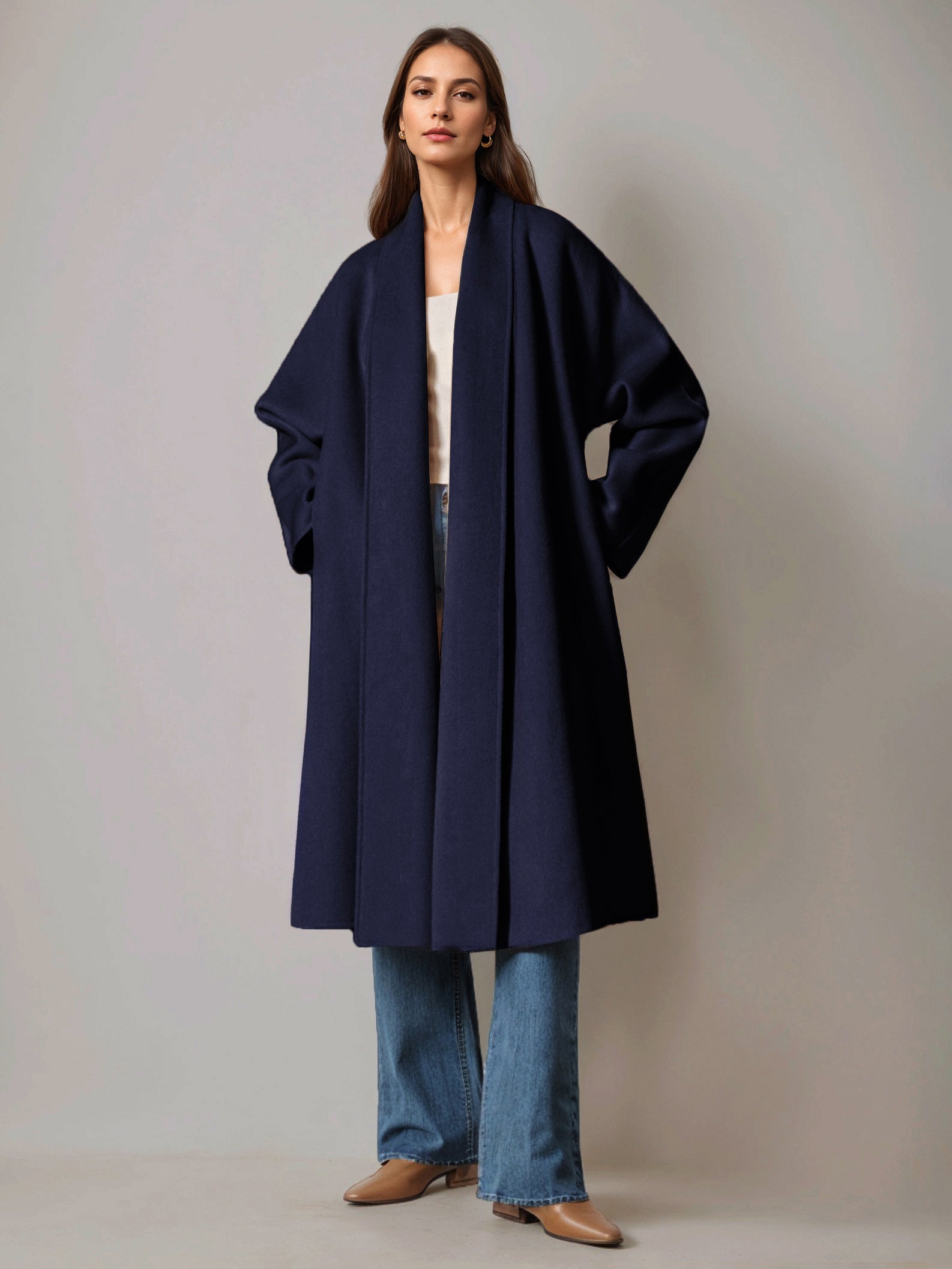 Burgundy Wool Cashmere Blend Wrap Coat For Woman Lapel Elegant Belted Double-Faced Winter Outerwear 2026