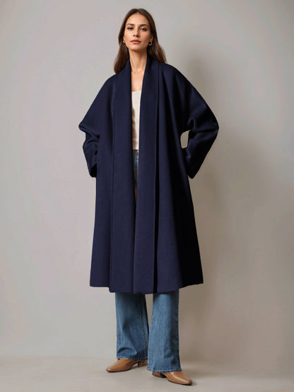 Burgundy Wool Cashmere Blend Wrap Coat For Woman Lapel Elegant Belted Double-Faced Winter Outerwear 2026