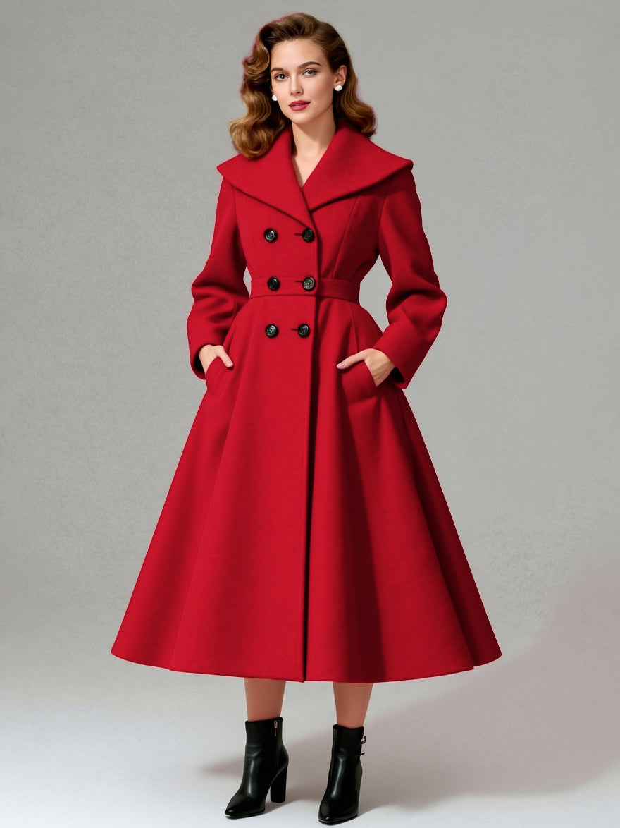Vintage Double-Breasted A-line Woolen Coat With Shawl Collar For Women 2026