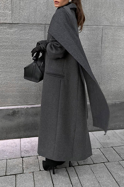 Scarf Collar Extra-Long Woolen Overcoat