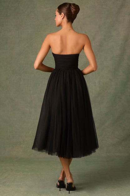 Sheer Bustier Strapless Cocktail Dress