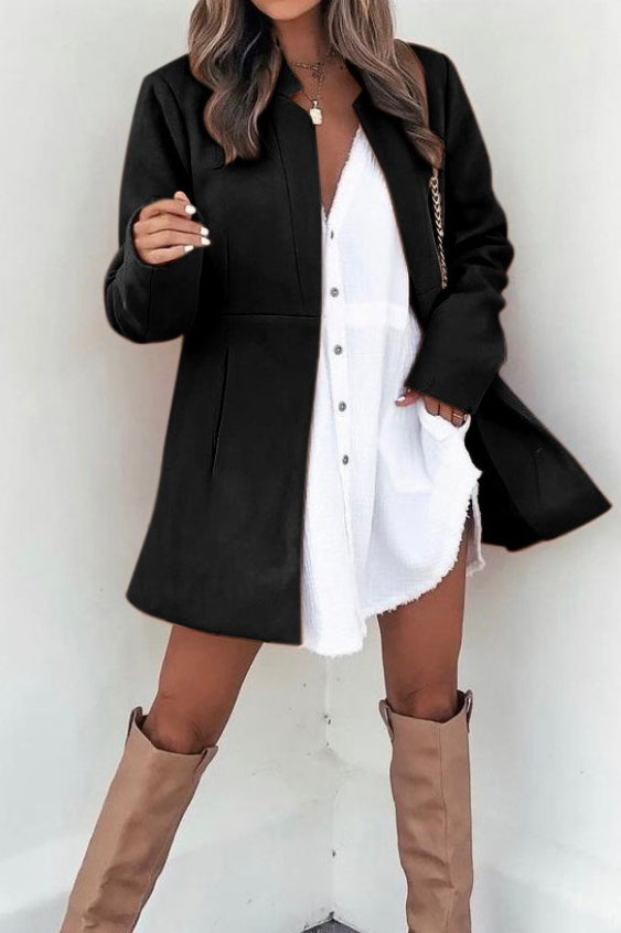 Brushed Wool Solid Long Sleeve Coat