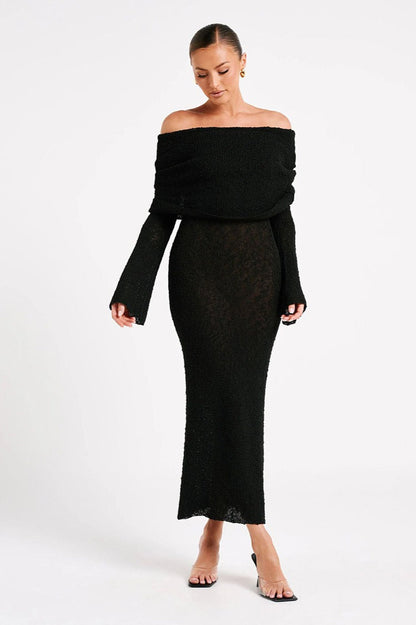Off Shoulder One Shoulder Knit Sweater Dress