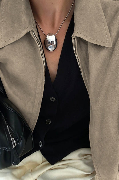 Loose Fit Khaki Suede Jacket